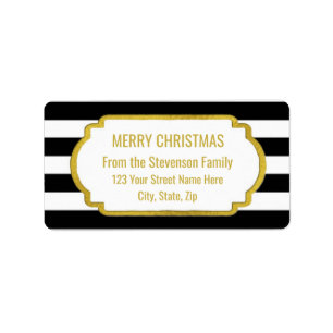 Black Stripes Gold Merry Christmas Label