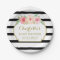 Black Stripes Gold Pink Floral Baby Shower Plate