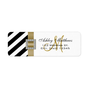 Black Stripes, Gold Ribbon Monogram for Weddings