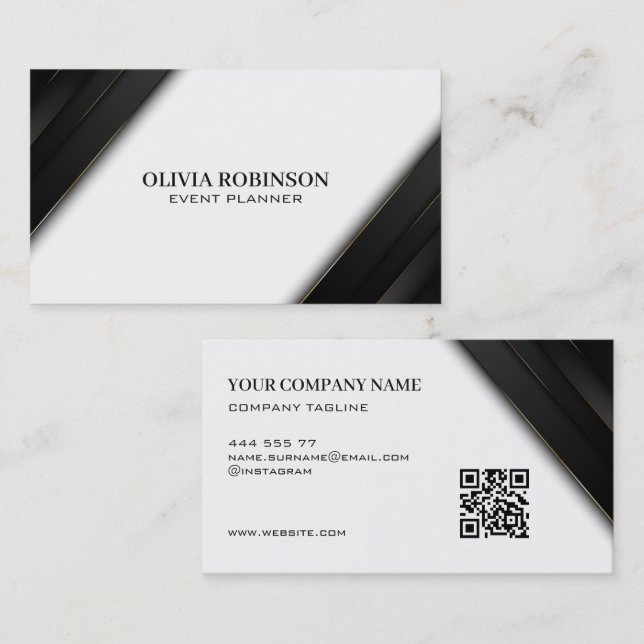 Black Stripes Gold Thin Lines Business Card (Front/Back)