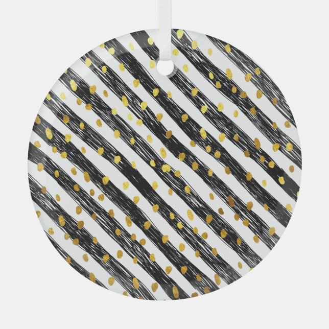 Black stripes, golden confetti, seamless pattern. glass tree decoration (Front)