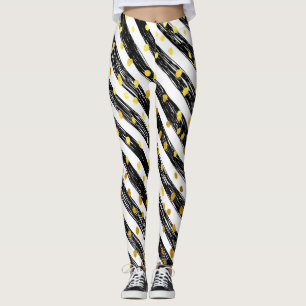 Black stripes, golden confetti, seamless pattern. leggings