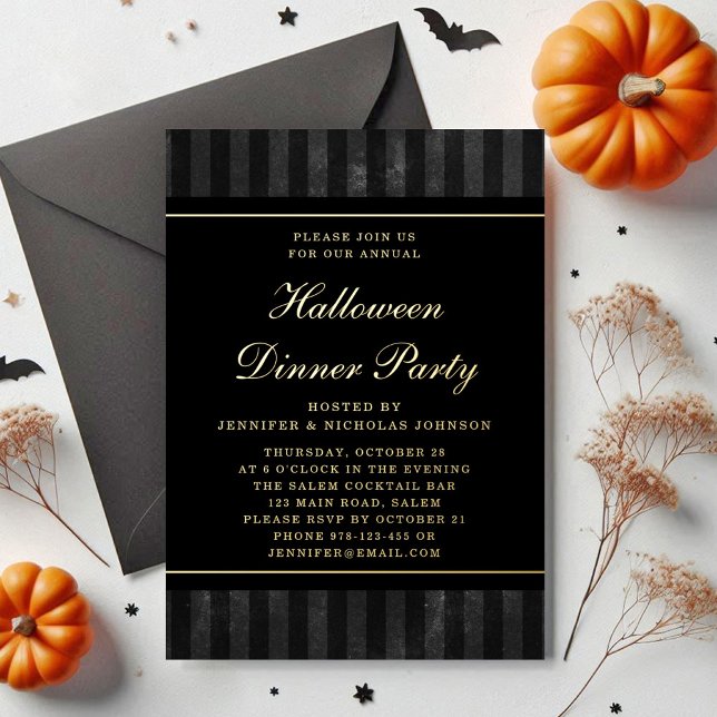 Black Stripes Halloween Dinner Party Gold (Black Stripes Halloween Dinner Party Gold Foil Invitation)
