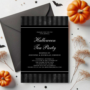 Black Stripes Halloween Tea Party Invitation