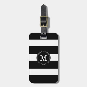 Black Stripes Luggage Tag w/ leather strap