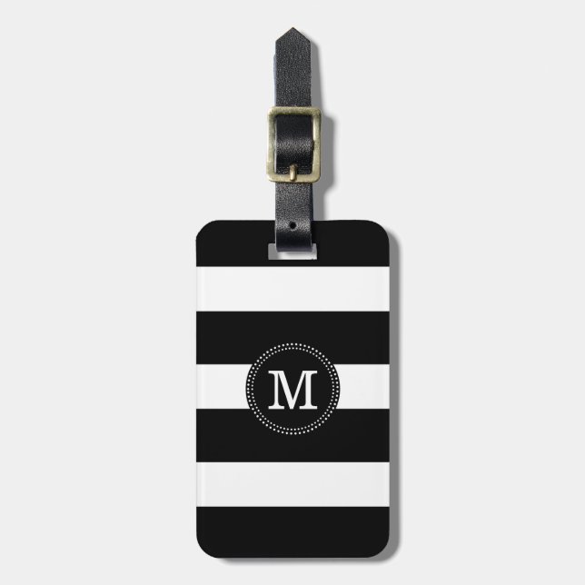 Black Stripes Luggage Tag w/ leather strap (Front Vertical)