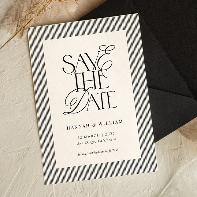 Black Stripes Old Money Wedding  Save The Date (Creator Uploaded)