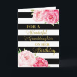 Black Stripes Pink Flowers Granddaughter Birthday Card<br><div class="desc">Birthday card for granddaughter with pink watercolor flowers,  black stripes,  gold text and thoughtful verse.</div>