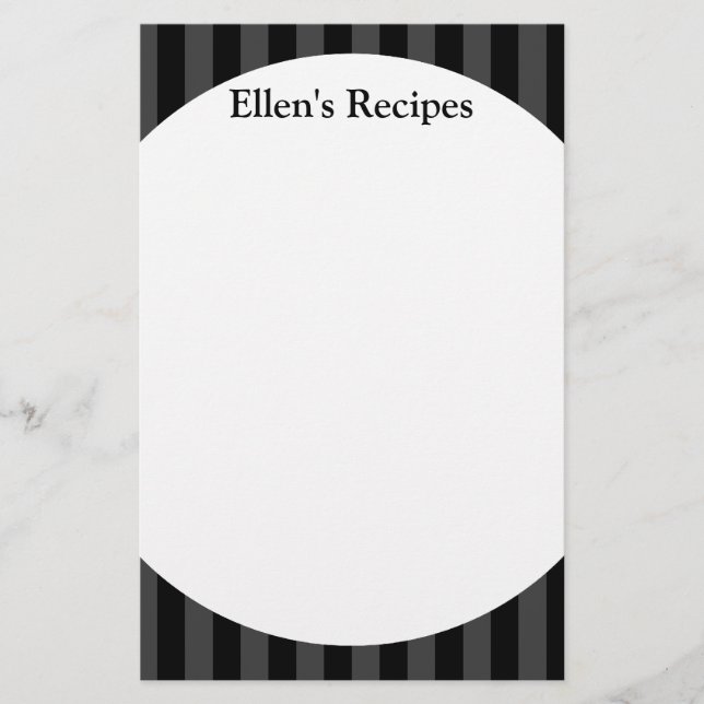 Black Stripes Recipe Note Pad Stationery (Front)