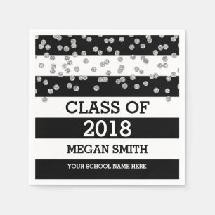 Black Stripes Silver Dots Class of 2018 Graduation Napkin