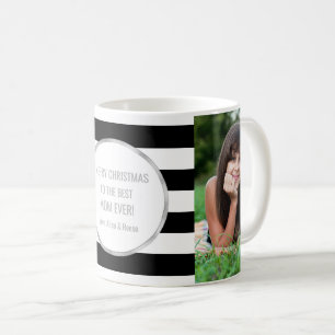 Black Stripes Silver Photo Best Mum Christmas Coffee Mug