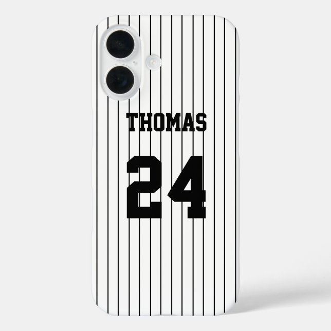 Black Stripes White Baseball Jersey Name Number Case-Mate iPhone Case (Back)