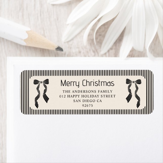 Black Stripes with Bow Christmas Return Address (Insitu)