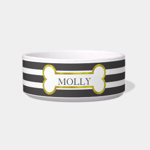 Black Stripes with Gold Bone Personalised Pet Bowl