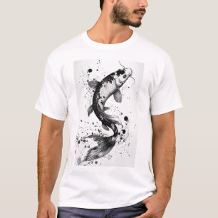 Black Stroke Koi Fish Flat Illustration T-Shirt