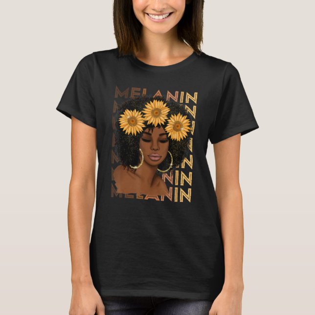 Black Strong Girl Afro Sunflower Melanin African A T-Shirt (Front)