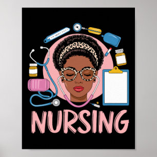 Black Strong Nurse Afro Girl Melanin African Ameri Poster