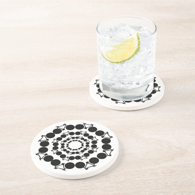 black stylised bicycles mandala coaster (Side)
