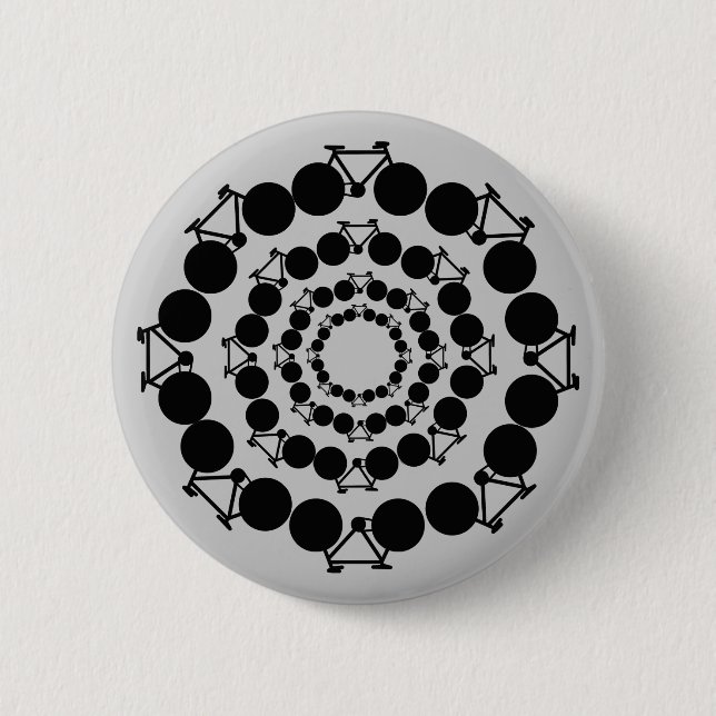 black stylised bikes in circles 6 cm round badge (Front)