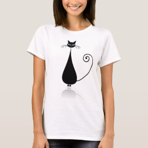 Black Stylised Cat T-Shirt
