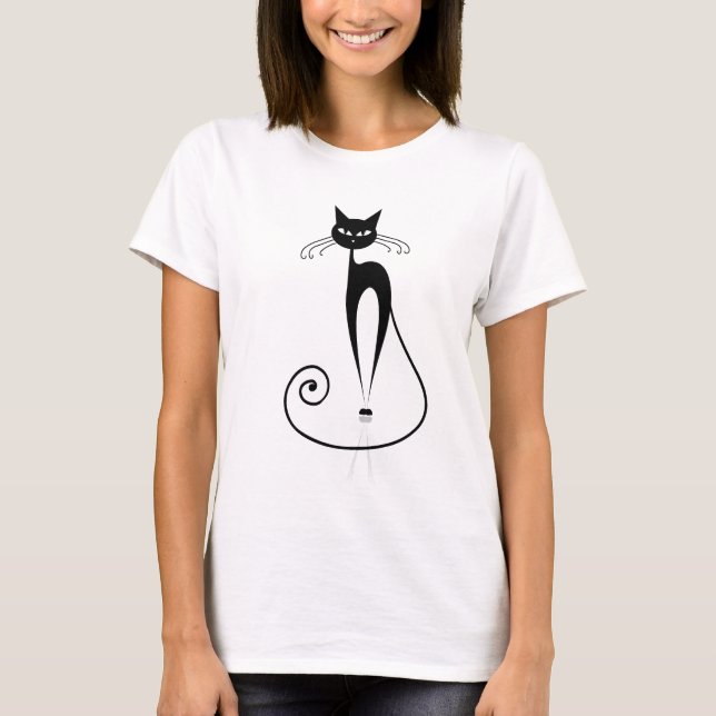 Black Stylised Cat T-Shirt (Front)