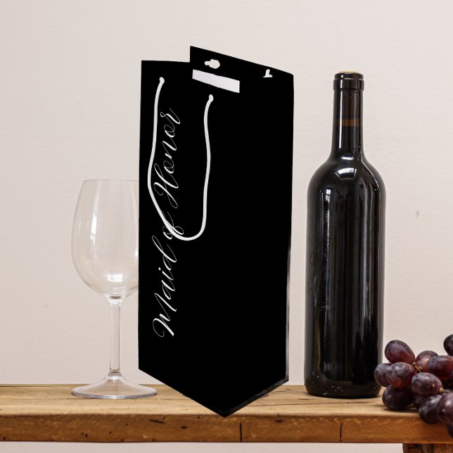 Black Stylised Script Maid of Honour Wine Gift Bag (In Situ)