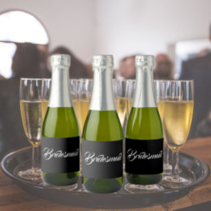 Black Stylised Script Wedding Bridesmaid Sparkling Wine Label
