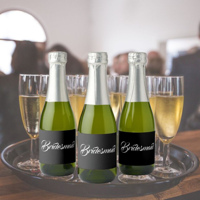 Black Stylised Script Wedding Bridesmaid Sparkling Wine Label (In Situ Wedding)