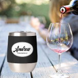 Black Stylised Wedding Groomsman Name<br><div class="desc">Gift your wedding Best Man with this trendy and personalised,  stainless steel wine tumbler with his name in stylised script inside a white,  oval design. Background colour and script is black. Personalise your wine tumbler by editing and replacing name with desired name. Available in many,  popular wedding colour schemes.</div>
