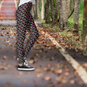 Black stylish geometric coloured pattern leggings