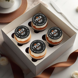 Black Stylish Halloween "Trick Or Treat" Print Classic Round Sticker