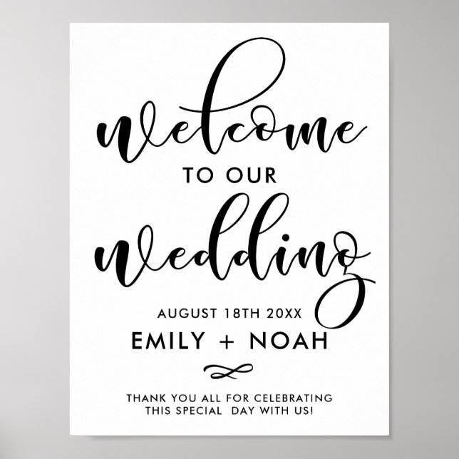 Black Stylish Script Welcome Wedding Sign Poster (Front)