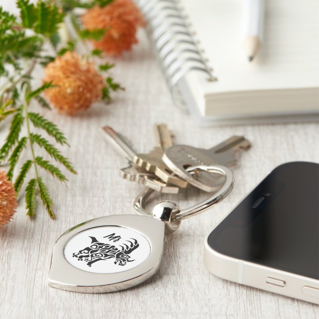 Black Styracosaurus  with Tribal War Paint Key Ring (Side)