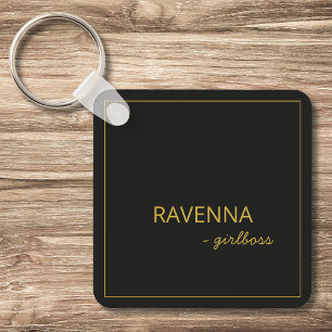 Black Subtle Gold Frame Luxury Girlboss Name Key Ring