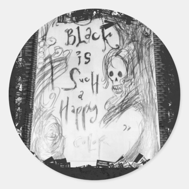 black such a happy colour classic round sticker (Front)