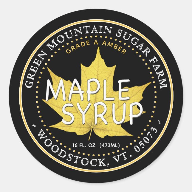 Black Sugar Maple Leaf Editable Maple Syrup Label (Front)