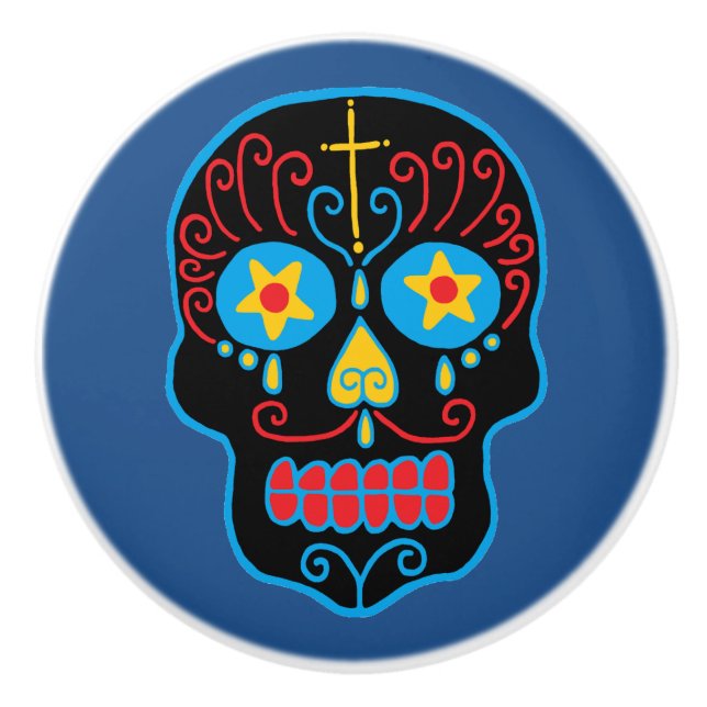 Black Sugar Skull Ceramic Knob (Front)