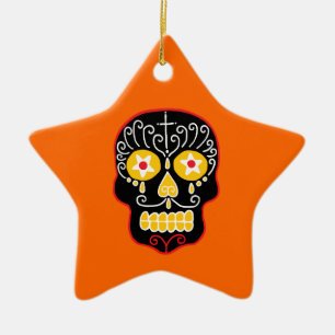 Black Sugar Skull Ceramic Tree Decoration