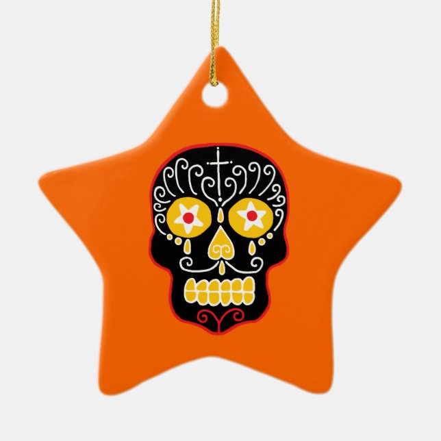 Black Sugar Skull Ceramic Tree Decoration (Front)