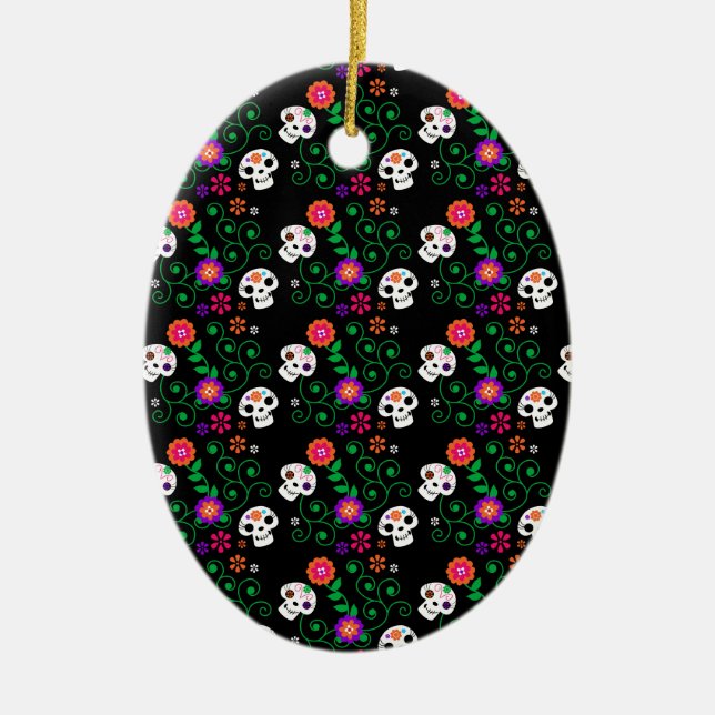 black sugar skull ceramic tree decoration (Front)