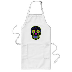 Black Sugar Skull Long Apron