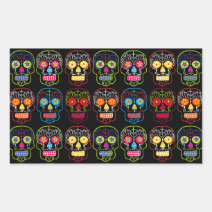 Black Sugar Skull Rectangular Sticker