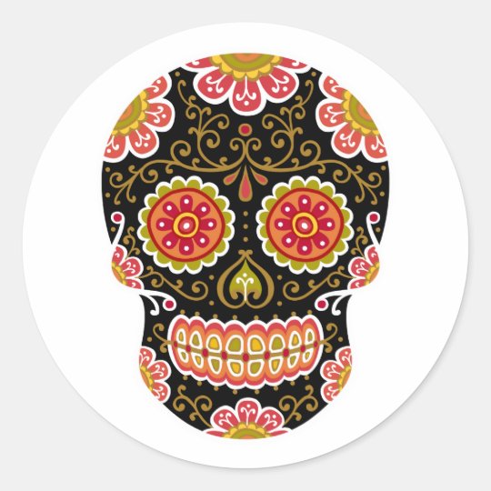 Black Sugar Skull Round Sticker