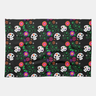 black sugar skull tea towel