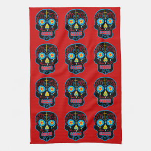 Black Sugar Skull Tea Towel
