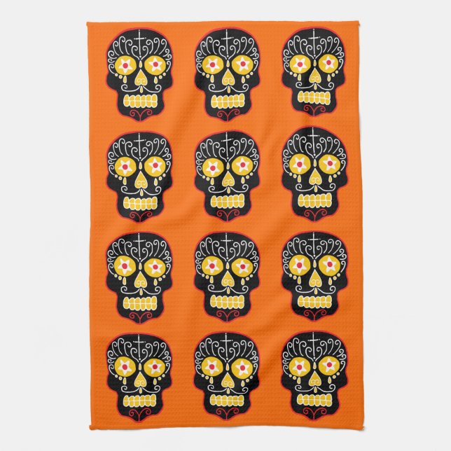 Black Sugar Skull Tea Towel (Vertical)