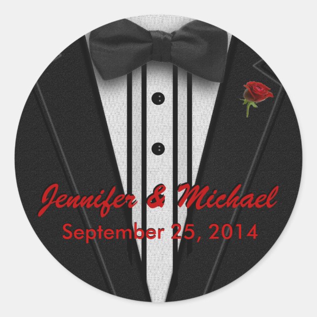 Black Suit and Bow Tie Monogram Classic Round Sticker (Front)