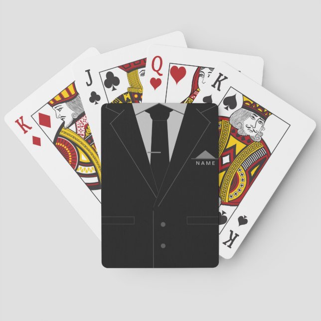 Black Suit & Black Necktie - Lucky - Add Your Name Playing Cards (Back)