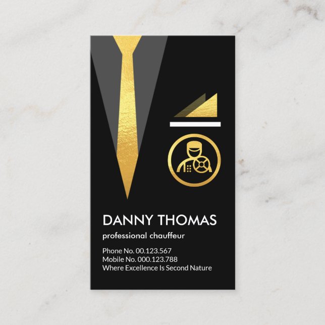Black Suit Gold Tie Driver Business Card (Front)
