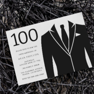 Black Suit & Tie 100th Birthday Party Invitation